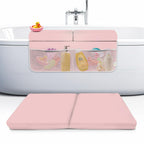 Memory Foam Bath Kneeler and Elbow Rest Pad Set, 2-Inch Thick, Water-Resistant Mat – Baby Bath Time Essentials Cushion and Bath Kneeling Pad for Bathing Baby with Bathtub Toy Organizer (Pink)
