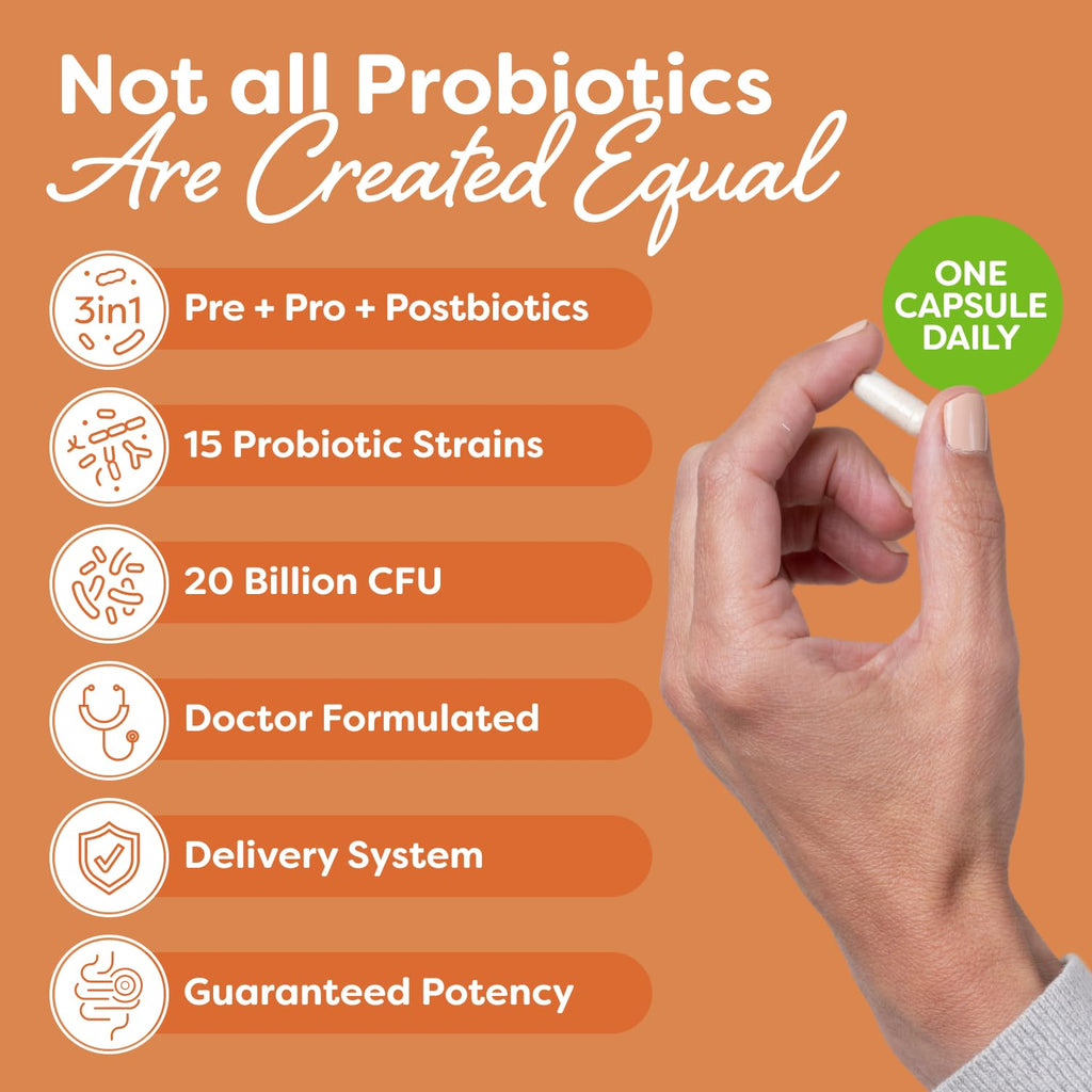 Probulin Total Care Probiotic Supplement, Daily Gut, Digestive, and Immune Health Probiotics Capsules for Men and Women, 20 Billion CFU, Vegan, 30 Count Box