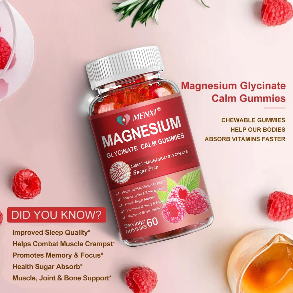 Magnesium Gummies 600mg per Serving-Magnesium Glycinate 400mg and Magnesium Malate 200mg,Sugar Free Magnesium Potassium Supplement for Calm Mood, Muscle, Bone & Energy Support,120 Raspberry Gummies