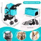 Pet Stroller,Dog Stroller for Small Medium Dogs Cats,3 Wheels,Foldable,with Breathable Mesh Canopy,Cup Holders,Easy Assembly,Mint Green