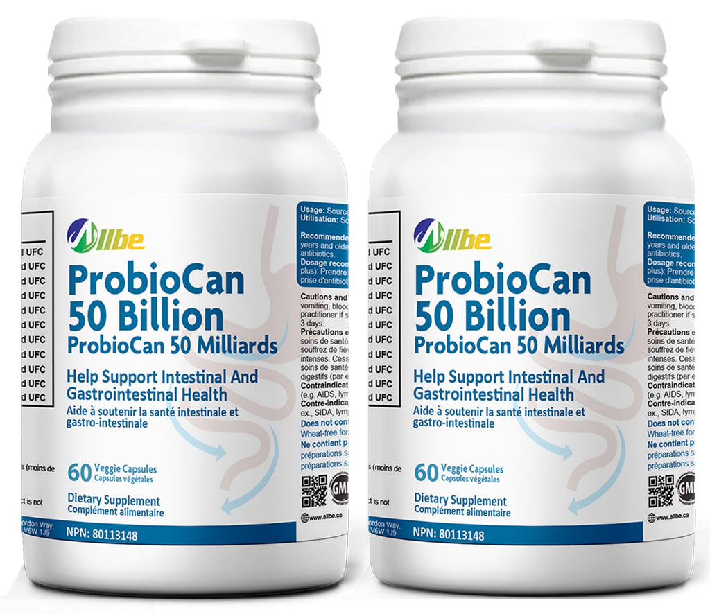 Allbe ProbioCan - Probiotic 50 Billion CFU (60 Servings), 11 Strains of Lactobacillus & Bifidobacteria, Supports Digestive Health & Immune Function, Probiotics for Women & Men - Pack of 1