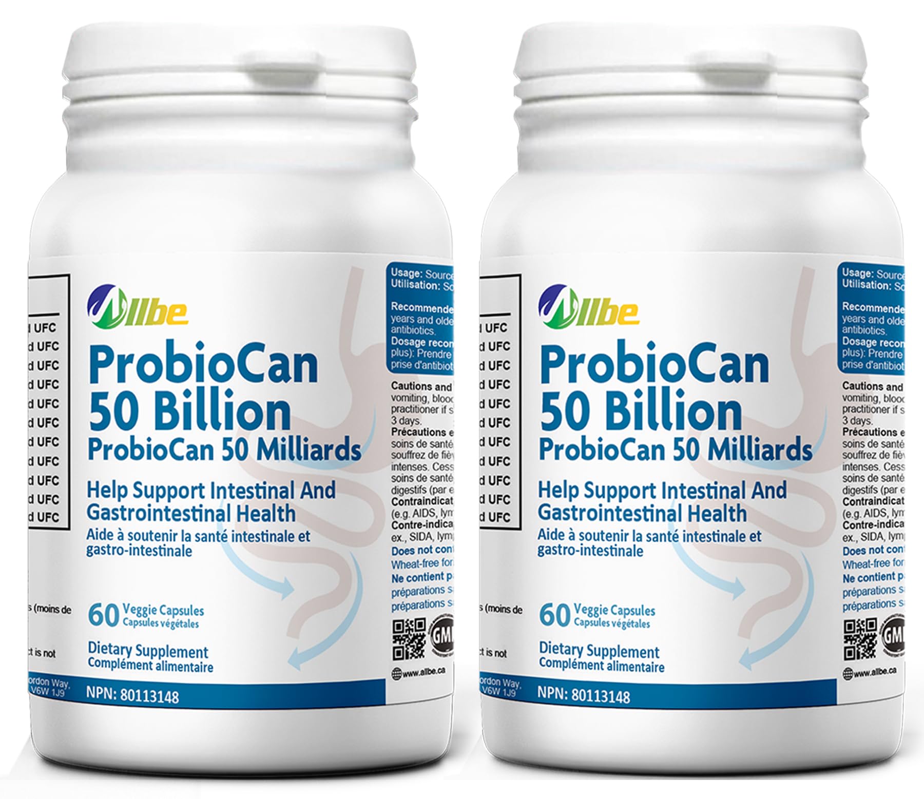 Allbe ProbioCan - Probiotic 50 Billion CFU (60 Servings), 11 Strains of Lactobacillus & Bifidobacteria, Supports Digestive Health & Immune Function, Probiotics for Women & Men - Pack of 1