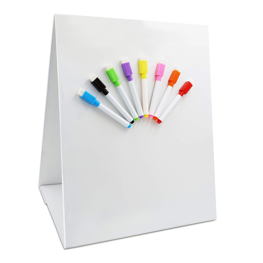 Magnetic Tabletop Desktop Easel &Whiteboard with Bonus 8X Dry Erase Markers. Double Sided and Self-Standing (16” X 12.5”)