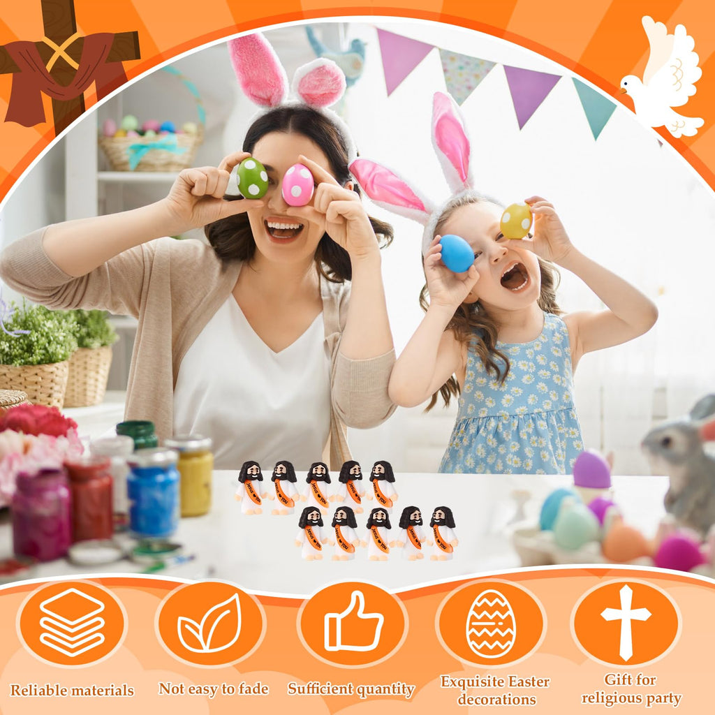 Bememo 100 Pcs Little Jesus Figures Jesus Loves You Original Design Pocket Rubber Little Figures to Hide and Seek Sunday Religious Party Share Easter Gifts(Orange)