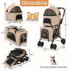 Giantex Double Dog Stroller for 2 Dogs, Detachable Carriers, Safety Belt, 4 Lockable Wheels, Pet Travel Carrier Strolling Cart, Folding Cat Stroller for Small Medium Pets Dogs (Beige)