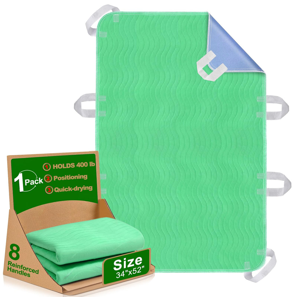 LARXREHY Positioning Bed Pad with Handles - Quick Drying Bed Pads with 8 Reinforced Handles, Washable Waterproof Reusable Pads for Elderly, Bedridden, Turning, Lifting, Transferring 34" × 52"