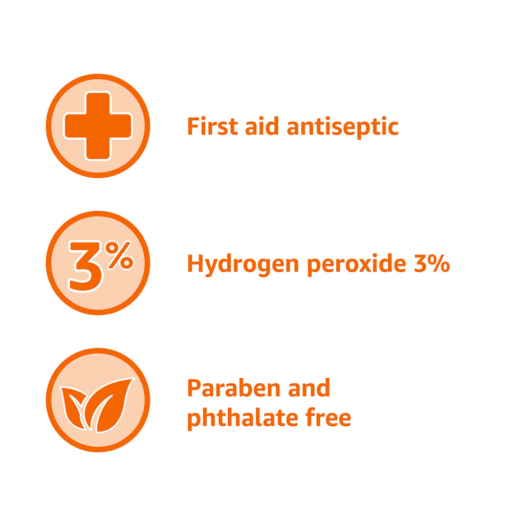 Amazon Basics Hydrogen Peroxide Topical Solution USP, First Aid Antiseptic for Cuts, Scrapes and Burns, 32 fl oz, 6-Pack