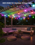 Govee Smart Outdoor String Lights 2, 96ft RGBIC Outdoor Lights with Dimmable Warm White LED Bulbs, 47 Scene Modes for Patio, Backyard, IP65 Waterproof, Compatible with Alexa, App Control