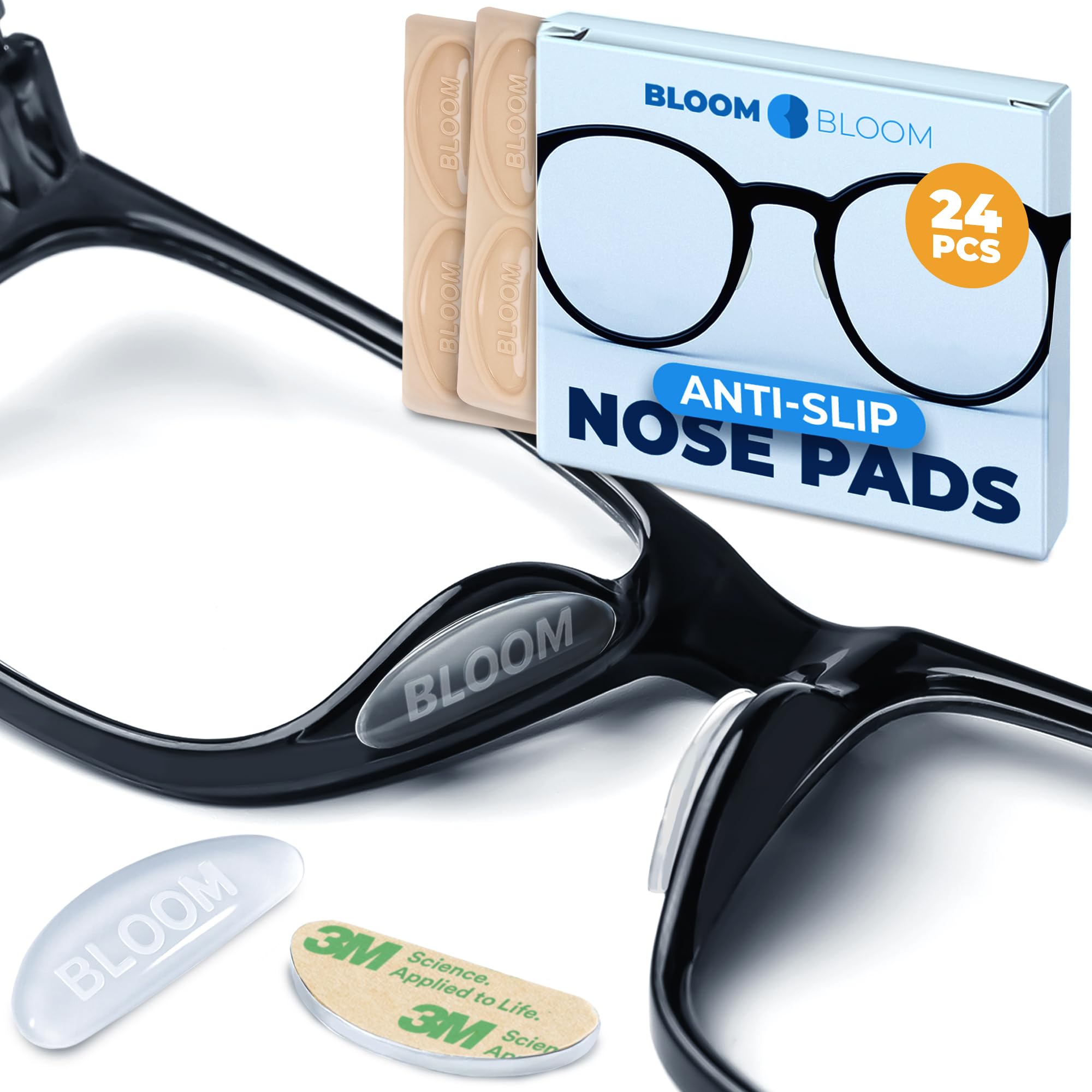 Premium Eyeglass Nose Pads 12 Pairs – Clear Silicone Anti-Slip Stick-On Pads for Glasses, Sunglasses – Adhesive – BLOOM & BLOOM