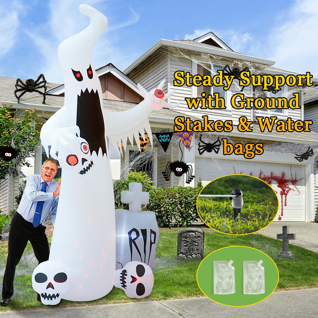 HOPOCO 12 FT Halloween Inflatables Outdoor Decorations Ghost with 3 Skulls