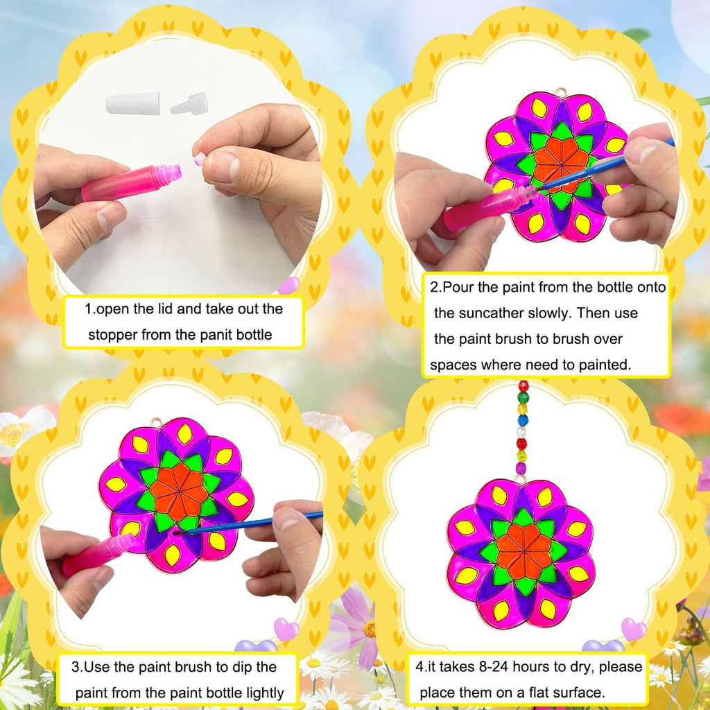 AUEKIV 30 Sets Suncatcher Kit Mandala Suncatchers Window Art Paint Sun Catcher DIY Craft Kits Flower Suncatcher Kit for Summer Decoration Home Activity Art Project Birthday Party Favors