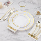 BESTVIP 700 PCS Disposable White and Gold Plastic Plates for 100 Guests