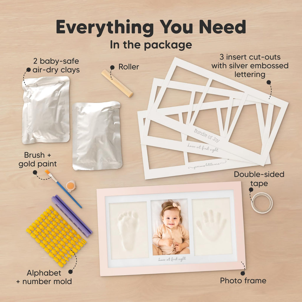 KeaBabies Baby Hand and Footprint Kit, Clay Keepsake Frame (Petal Pink)