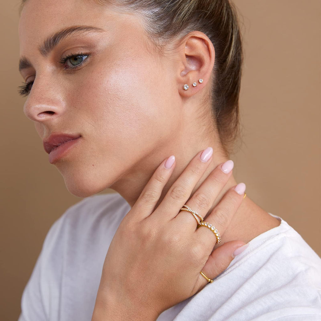 PAVOI Dainty Classic Stud Studs, Yellow Gold, Size 2mm, 3mm, 4mm