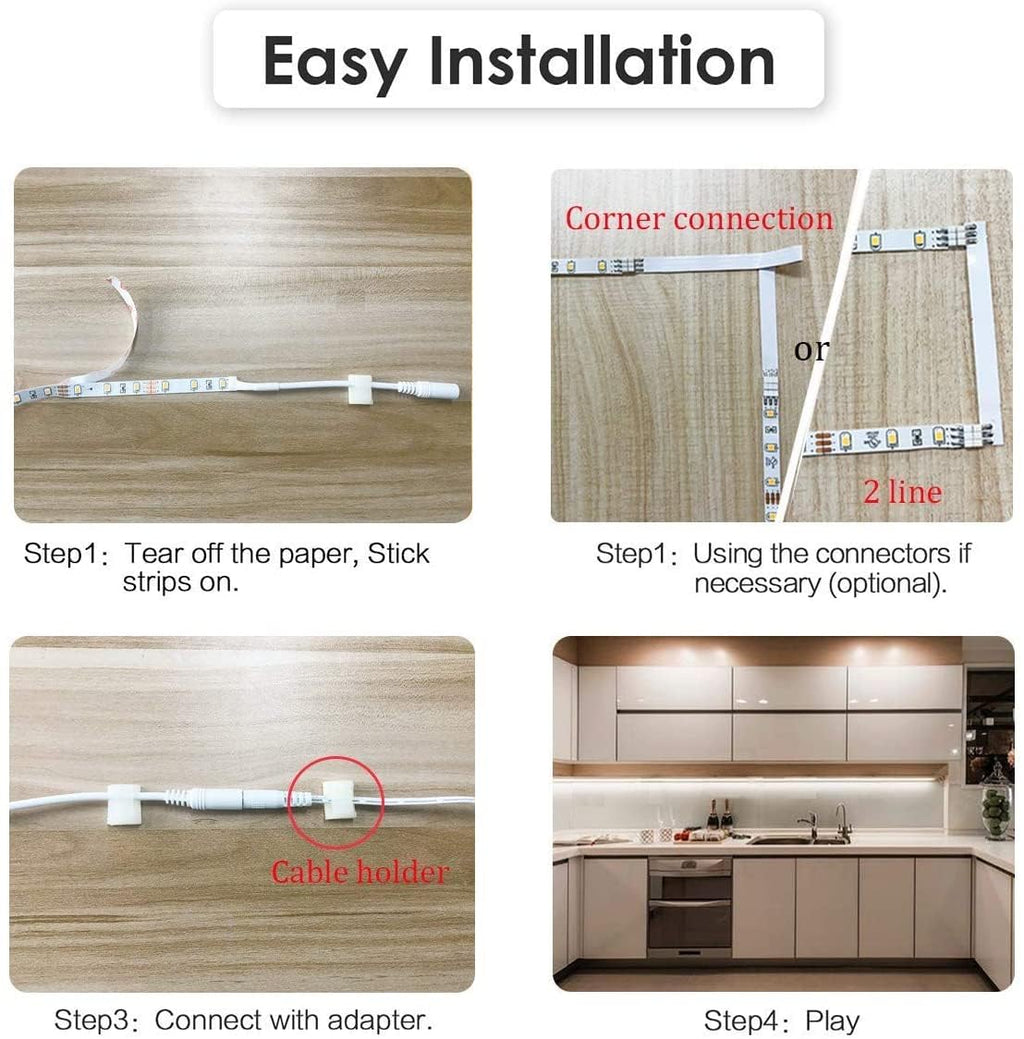 WOBANE Under Cabinet Lighting Kit, 6PCS 20inch LED Strip Bars with 24W Adapter,RF Remote,Hidden Super Bright Daylight for Kitchen Cabinet,Under Desk,Counter Lighting,4000K Natural White,1500LM