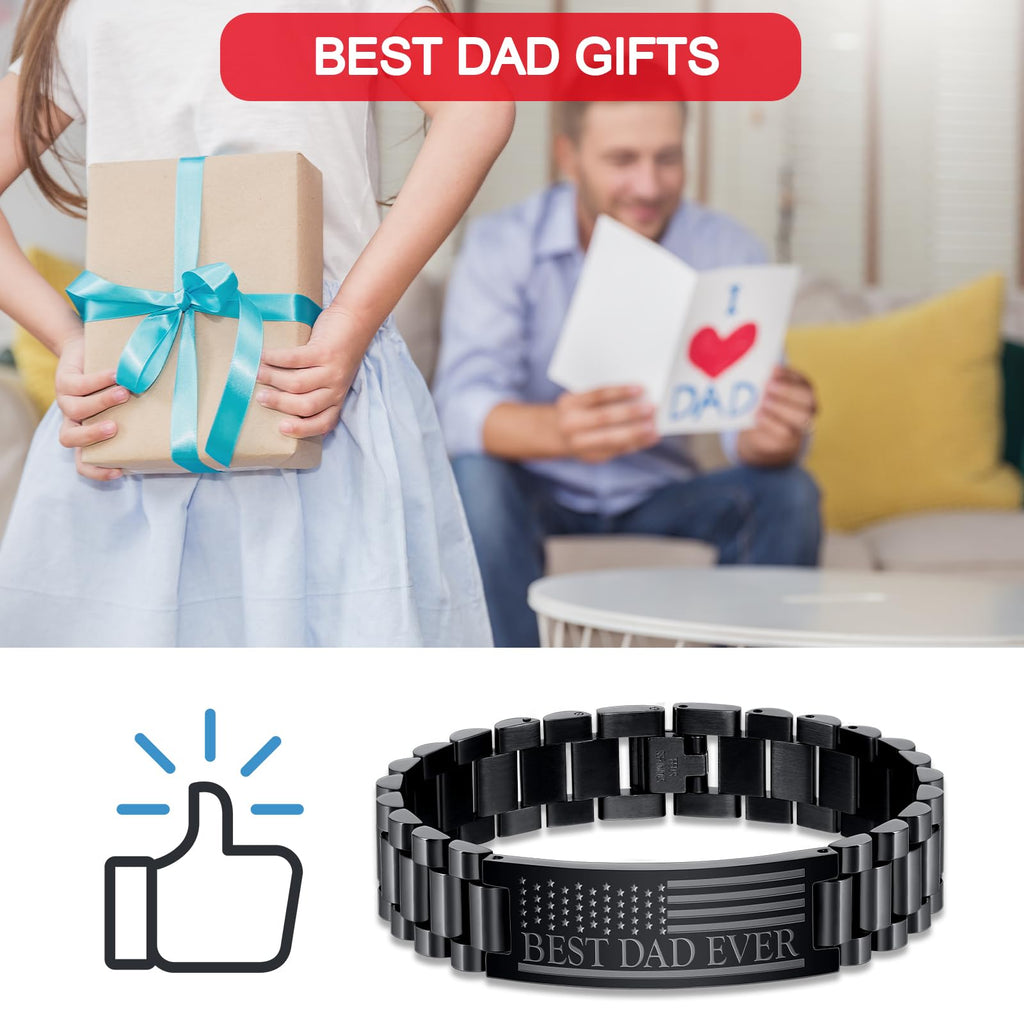 P. BLAKE Fathers Day Gift for Dad from Son Daughter, Stainless Steel Watch Bracelet Birthday Best Dad Ever Presents Jewelry for Daddy Papa Father