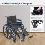 Drive Medical Blue Streak Lightweight Foldable Wheelchair - Enhanced Mobility Support - Durable Construction - Padded Comfort - Swing-Away Leg Rests - Desk Arms - Blue/Black - 20 Inch Seat