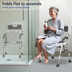 Foldable Shower Chair for Inside Shower with Arms and Back, Shower Chair for Elderly and Disabled with Adjustable Height,Folding Bath Chairs for Seniors,Quick-Assembly & Comfortable