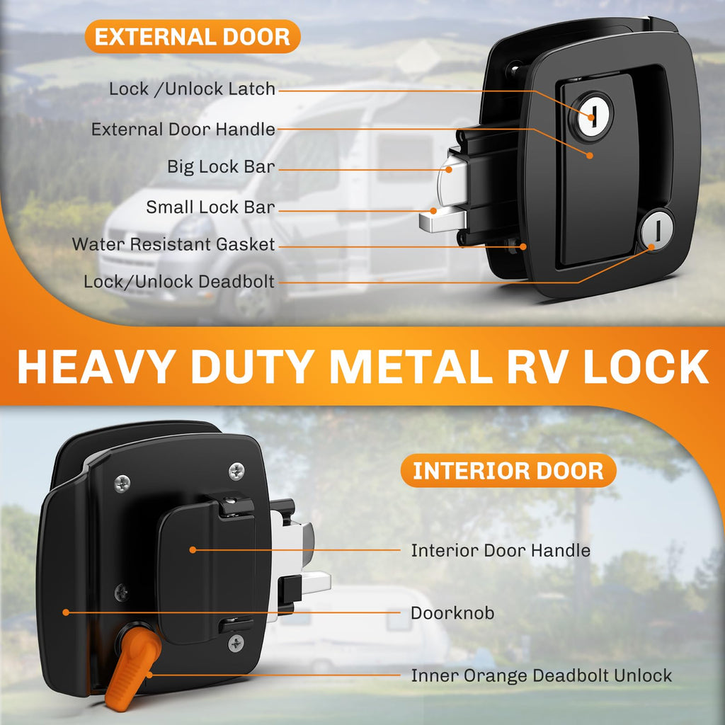 WELLUCK RV Door Lock Replacement with Paddle Deadbolt, 100% Metal Camper Door Latch Handle Lock, RV Entry Door Lock for Camper Horse Travel Trailer Cargo Hauler