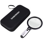 Large Magnifying Glass with 37 LED Light and Case, 10X 20X 45X Handheld Illuminated Lighted Magnifier with 3 Light Modes Rechargeable Magnifying Glass for Seniors Reading, Inspection (Black & White)