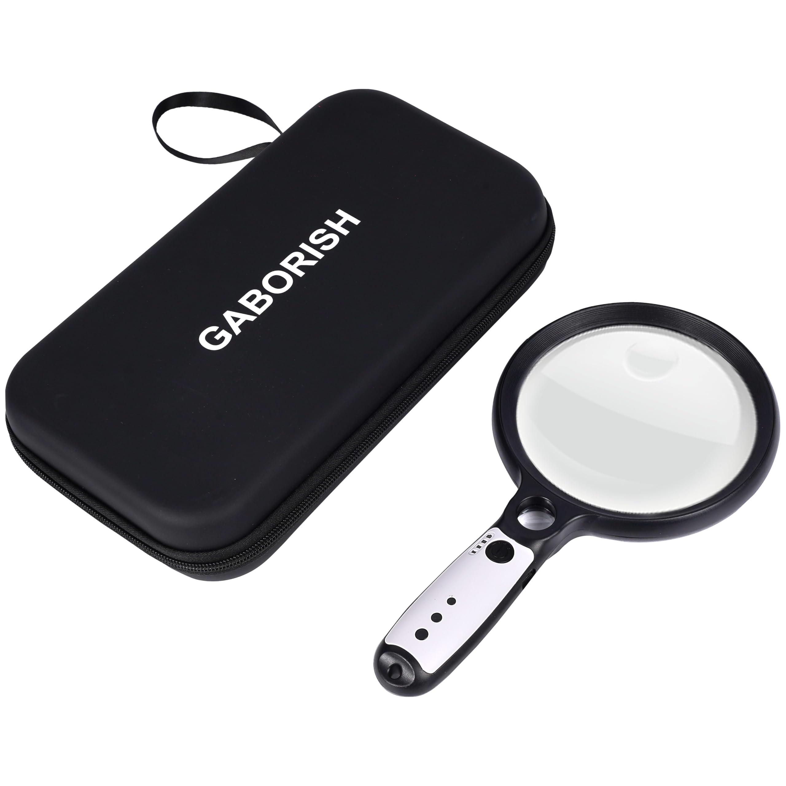Large Magnifying Glass with 37 LED Light and Case, 10X 20X 45X Handheld Illuminated Lighted Magnifier with 3 Light Modes Rechargeable Magnifying Glass for Seniors Reading, Inspection (Black & White)