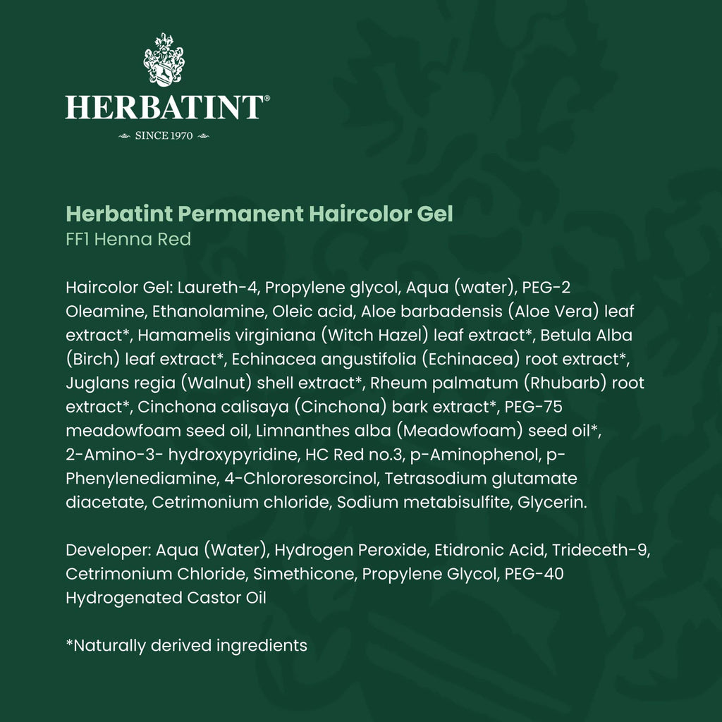 Herbatint Permanent Haircolor Gel, FF1 Henna Red, Alcohol Free, Vegan, 100% Grey Coverage - 4.56 oz