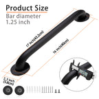 Rackickyer Shower Grab Bar, 2 Pack 16 Inch Black Bathroom Grab Bar, 1.25" Diameter 304 Stainless Steel Anti-Slip Grab Bars for Bathtubs and Showers, Handicap Shower Grab Bar for Seniors Elderly