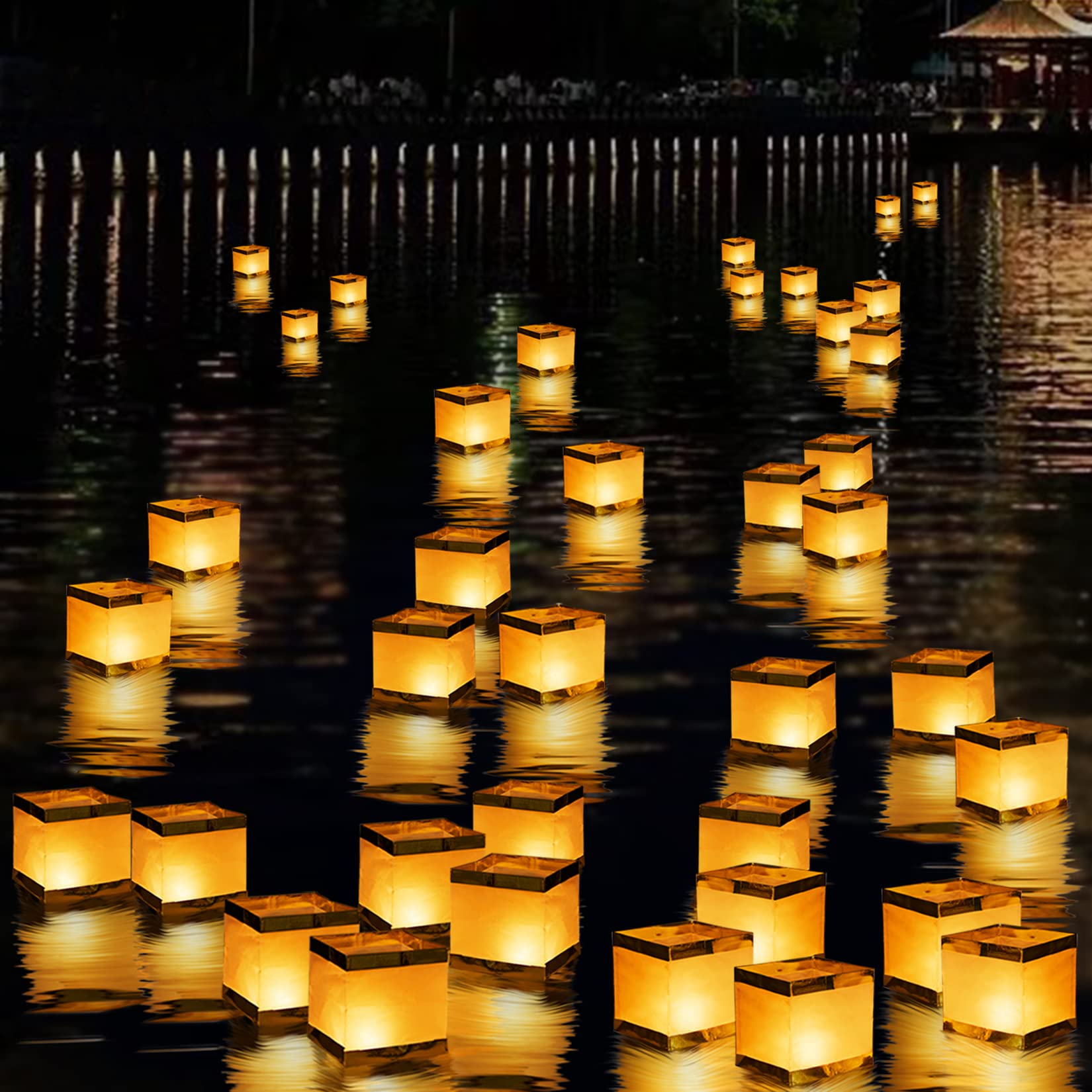 FUELYE 20Pack 5.9" inch Square Floating Candles Lantern Set,Outdoor Decoration Waterproof Floating Lanterns for The Pool,River,Memorials,Wedding,Bar and Parties