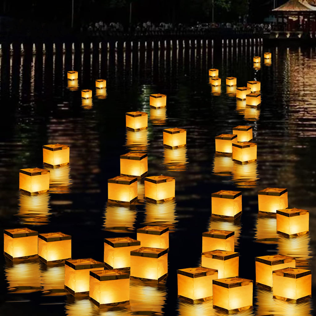 FUELYE 12Pack Floating Square Lanterns with LED Flameless Candles,Outdoor Lanterns Decorative with Waterproof,Floating Candles for Pool,River,Memorials,Wedding,Bar,and Parties…… (12 Square)
