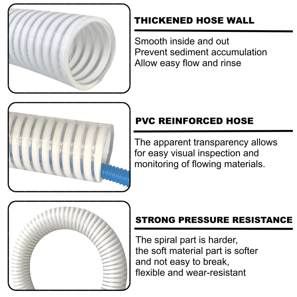 1 1/2 "-12 Ft Pool Filter Pump Connection Hose Premium Kink Free PVC Swimming Replacement Tube for Above Ground Pools, Includes 2 Hose Clamps and Can Be Cut as Needed