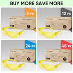 TICONN 12 Clear Safety Glasses for Men and Women, Safety Goggles with Scratch Impact Resistant Meets ANSI Z87.1 Standard (Yellow, 12 Pack)