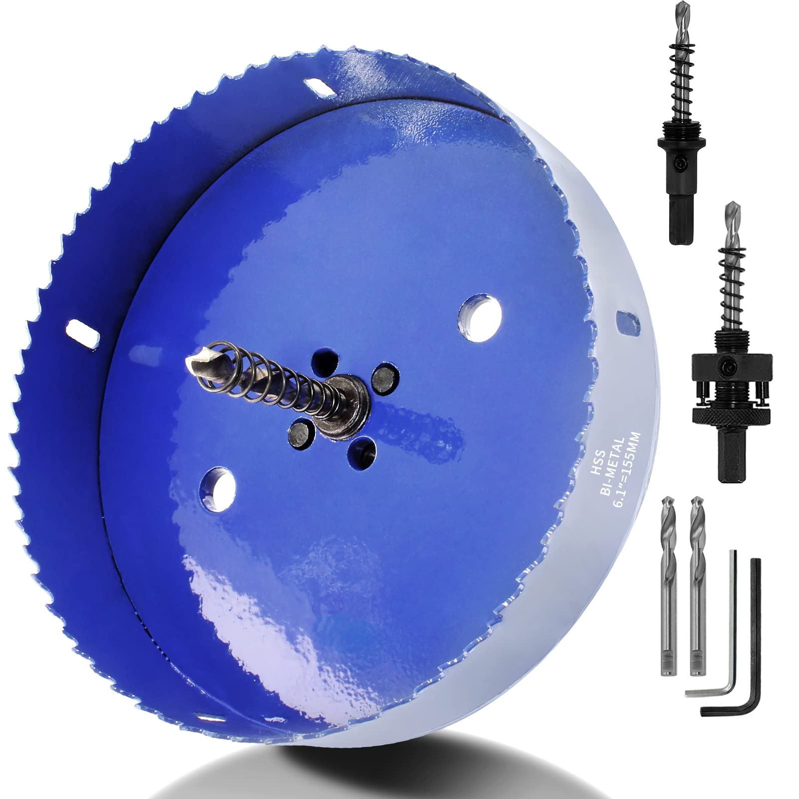 Luomorgo 155mm/6.1 inch Hole Saw with Arbor, 1 1/4 inch Cutting Depth HSS Bi-Metal Hole Cutter for Wood Cornhole Boards Plastic Drywall & Metal Sheet