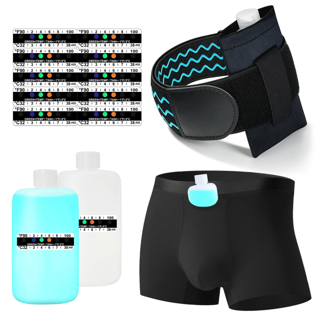 Urine Test Complete Kit - 2 Urine Empty Bottles of 3.5 oz Each, 1 Hi-Stretch Hidden Leg Strap, 10 Temperature Test Strips and 1 Storage Pouch, 1 Lining Pocket Boxer Brief for Travel Testing (L)