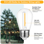 Mlambert 24 Pack LED String Light Bulbs,Shatterproof Outdoor String S14 Replacement Light Bulbs 2700K,Waterproof 1W Equal to 11W,Not Solar
