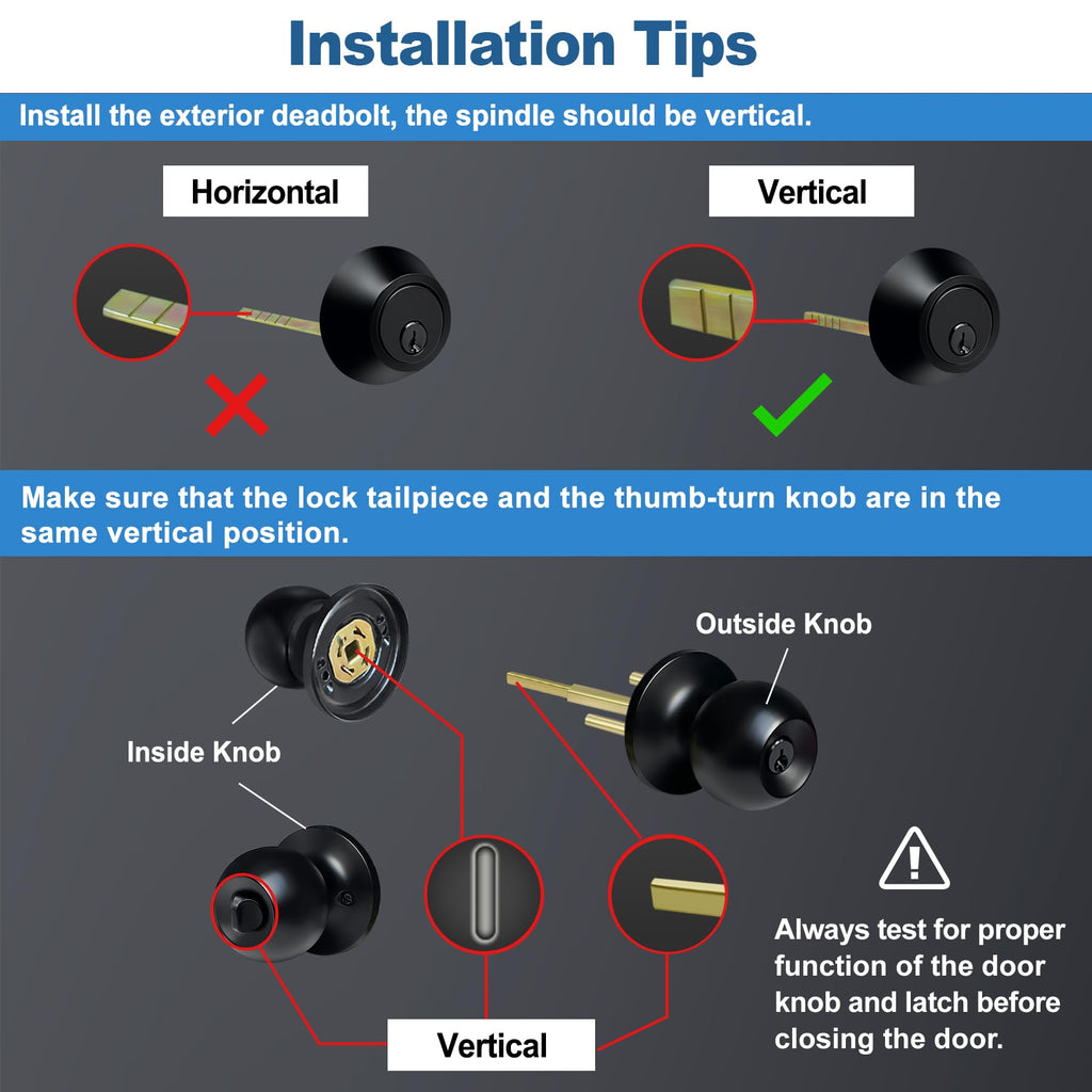 BESTTEN Keyed Alike Exterior Door Knob with Key Lock and Deadbolt, All Keyed Same, Matte Black Entry Door Knobs with Lock and Keys for Entrance and Front Door