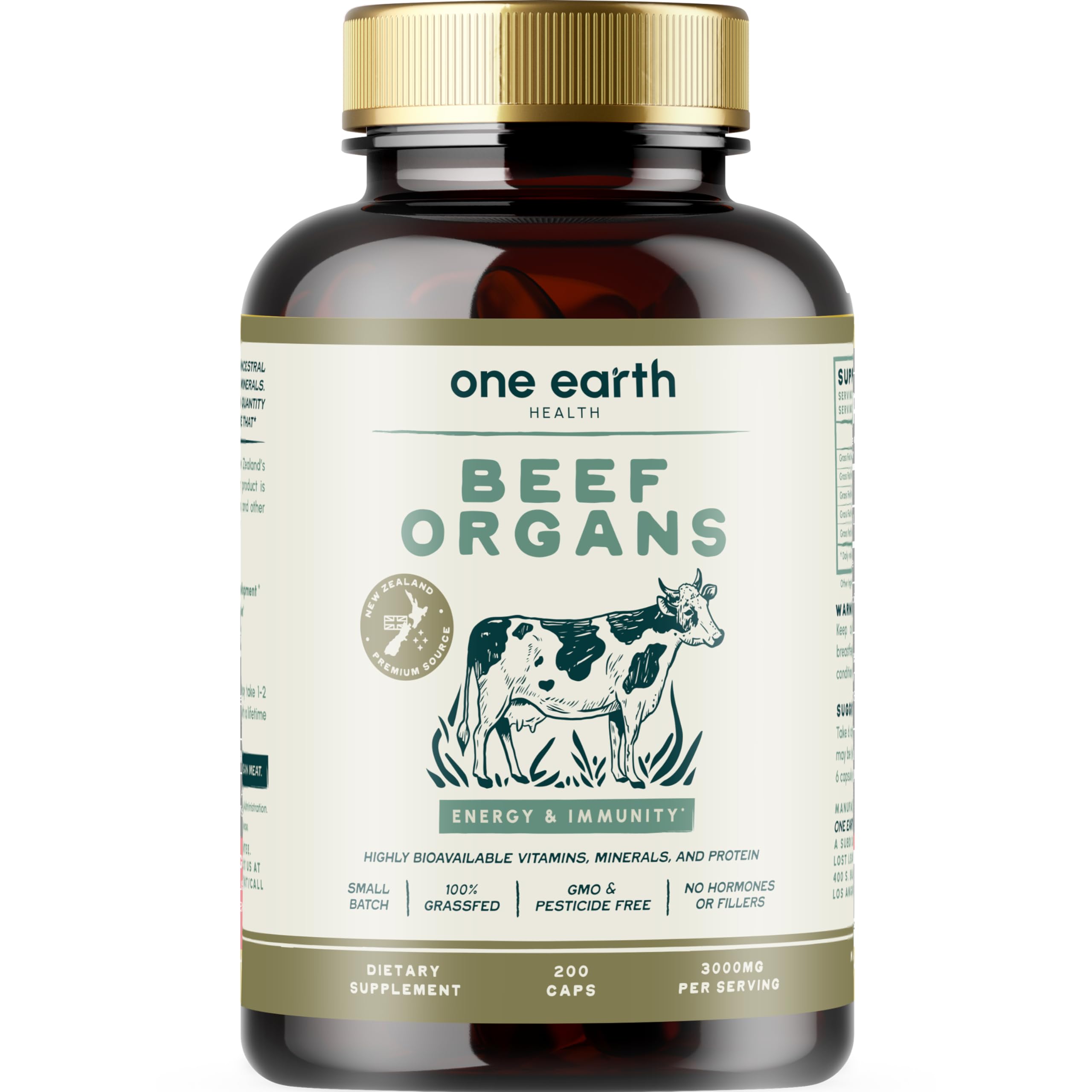 Grass Fed Beef Organs – (200 Count) Liver, Heart, Kidney, Pancreas, Spleen Supplement. Organ Meat Complex sourced from New Zealand