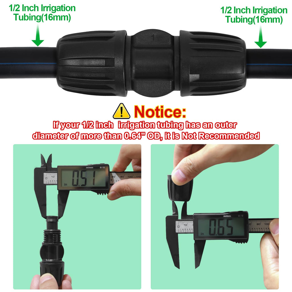 WZFLRUA 10 Pack 1/2 Inch Drip Irrigation Coupling Fittings (1/2" ID x 0.65" OD) - 1/2'' Drip Line Anti-Drop Barbed Lock Nut Coupler Connectors for 1/2 Inch Drip Irrigation Tubing Irrigation System
