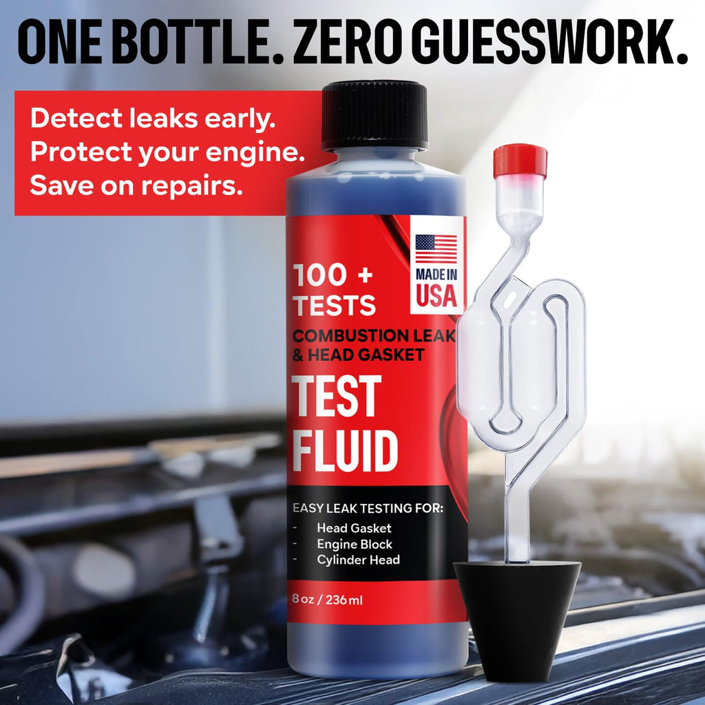 Combustion Leak + Head Gasket Test Kit - Over 100 Tests - Includes 8oz Leak-Detection Fluid, Tester + Nozzle - Made in USA - Detect Leaks Quickly For Most Engine Systems - Fuel, Boost, Coolant & More