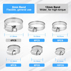 40Pcs Hose Clamps,Stainless Steel Hose Clamp Assortment Kit, 1/4" to 1-1/2" (6–38mm) Adjustable Worm Gear Pipe Hose Clamp For Fuel Line，Plumbing, Applications, Tube, Garden