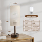 Touch Bedside Table Lamp with Memory - Stepless Dimmable Lamp for Bedroom, Small Nightstand Lamp with Dual USB Charging Ports and AC Outlet, Wood Night Light, Deak Lamp for Nursery (Beige & Brown)