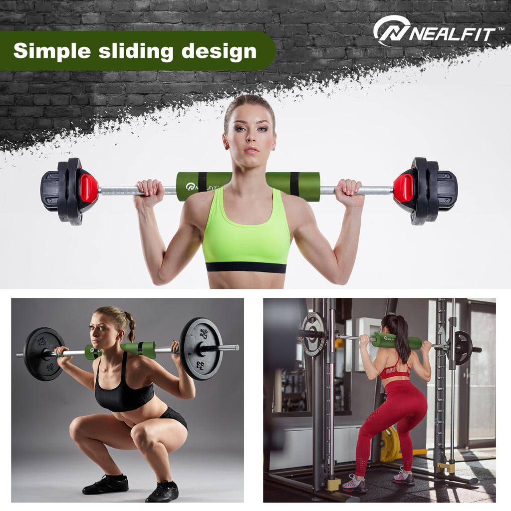 NEALFIT Barbell Pad Squat Pad for Squats���Squat Bar Pad���Great for Weightlifting,Lunges and Hip Thrusts���Foam Sponge Pad���Fit Standard and Olympic Bars Perfectly (Army Green)