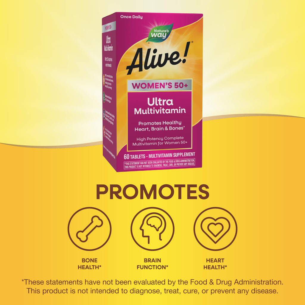 Nature’s Way Alive! Women’s 50+ Ultra Potency Complete Multivitamin, High Potency Formula, Supports Whole Body Wellness & Healthy Aging*, 60 Tablets