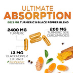 Turmeric Curcumin Supplement 2600mg - 95% Curcuminoids with Organic Turmeric & BioPerine Black Pepper Extract for Best Absorption, Natural Vegan Joint Support, Non-GMO, Bottled in USA - 240 Capsules