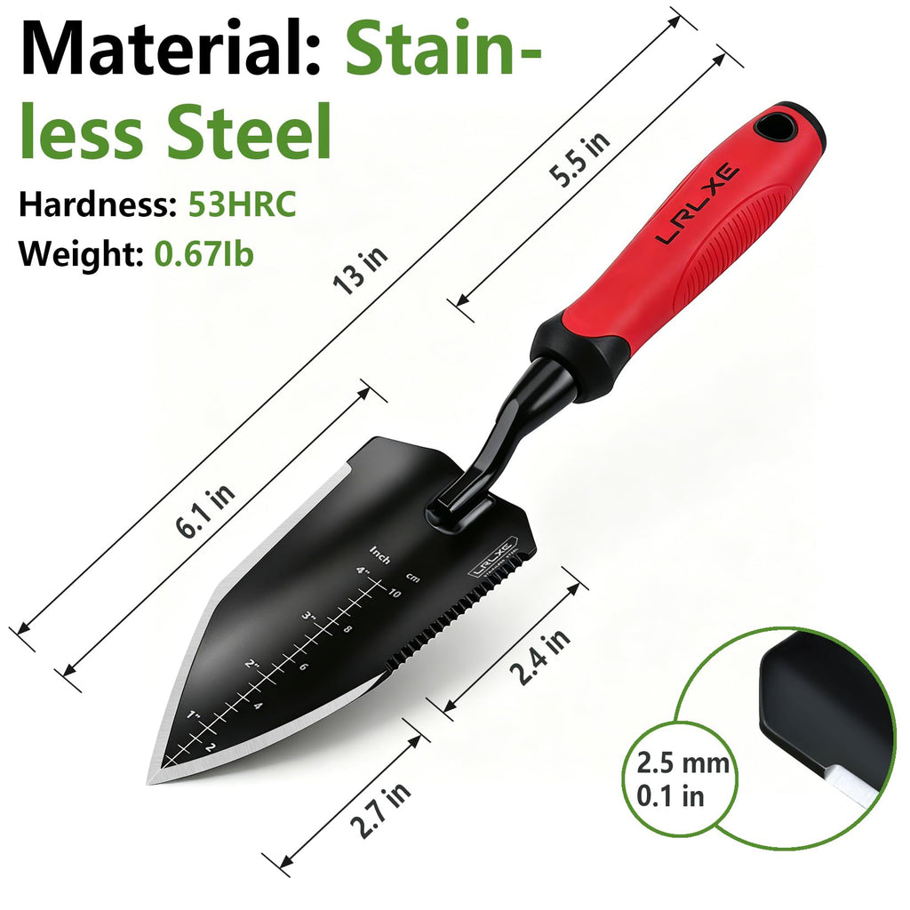 LRLXE Heavy Duty Stainless Steel Garden Trowel, Non Slip Rubber Hand Shovel