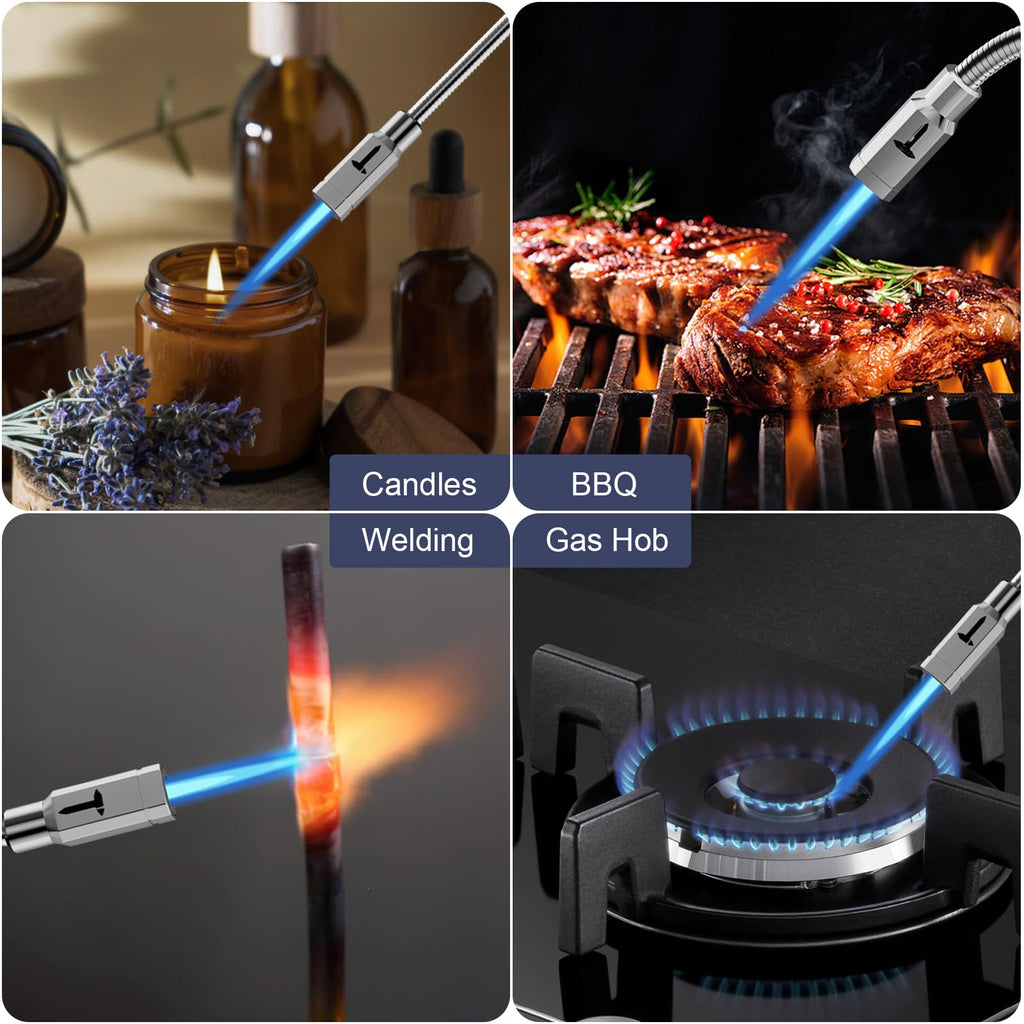 TONYFUL Butane Lighter Long Torch Lighter, Refillable Lighters with Visual Fuel Window, Adjustable Flame Windproof Lighter for Candle, Camping, Fireplace, BBQ(Fuel Not Included)