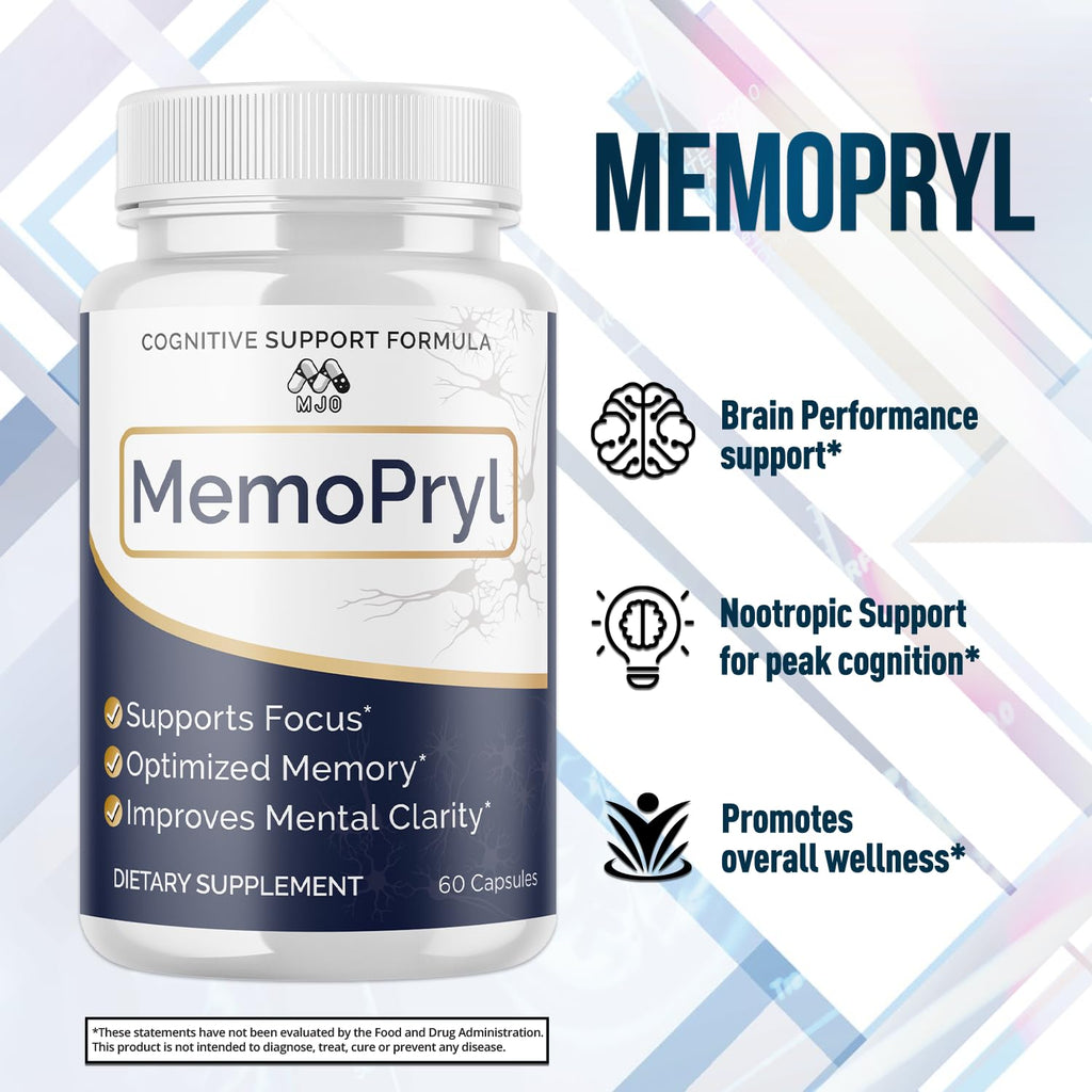 Memopryl Brain Capsules, Official Memopryl Pills with All Natural Ingredients, Advanced Formula Memo Pryl Health and Wellness Support Supplement Pills with Maximum Strength Multivitamins (60 Capsules)