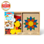 Melissa & Doug Pattern Blocks and Boards - Classic Toy With 120 Solid Wood Shapes and 5 Double-Sided Panels