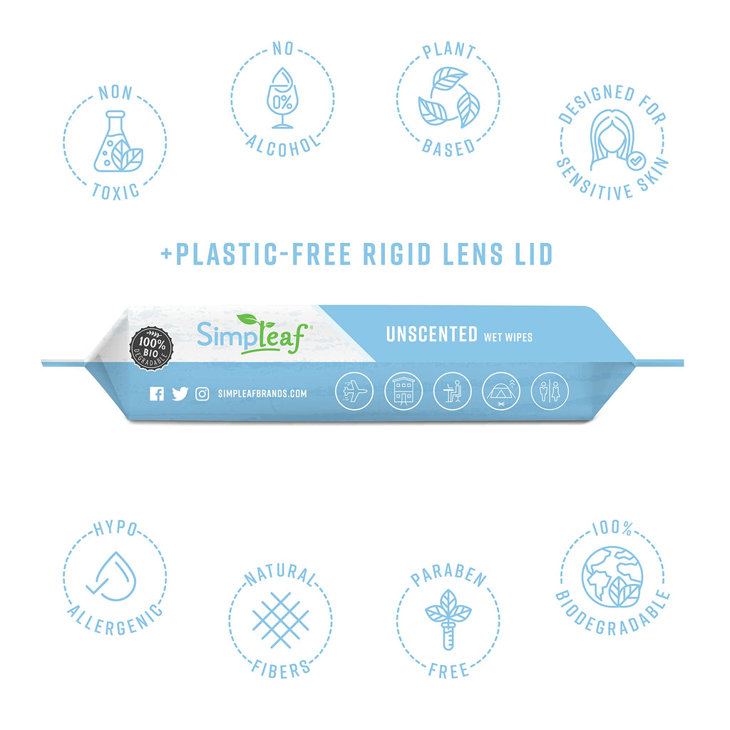 Simpleaf Flushable Wet Wipes Unscented | Plastic Free, Paraben & Alcohol Free | Hypoallergenic & Safe for Sensitive Skin | Soothing Aloe Formula | Adult Toilet Wipes (12 x 50 Counts Pack) 600 Counts