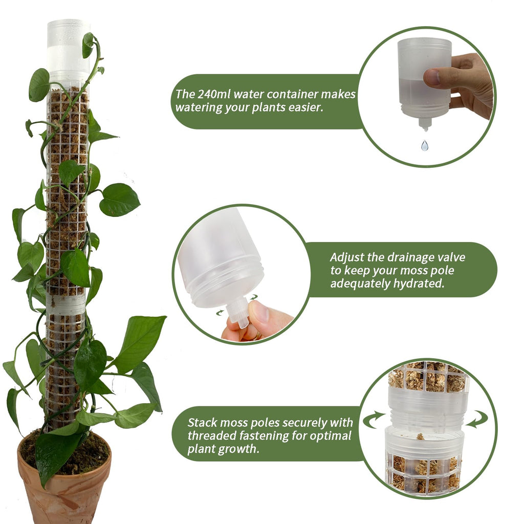 Jegu Self-Watering Moss Pole Plastic, 18.8 Inch Monstera Plant Support