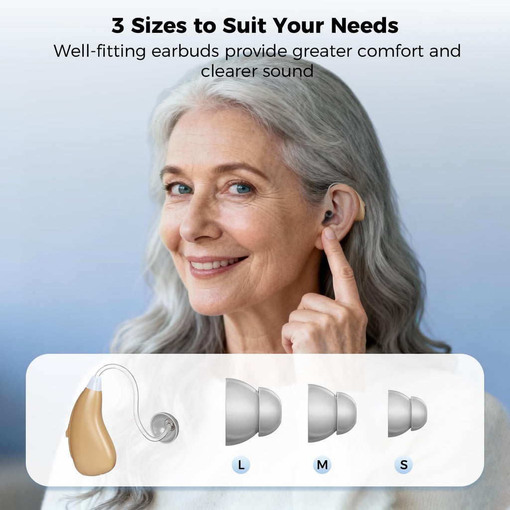 NVBOTY OTC Hearing Aids for Seniors & Adults - Rechargeable, 25+ Hour Battery Life, Advanced Noise Cancellation, 5-Level Volume & Memory, Clear Sound, Comfort-Fit, LED Display (Black)